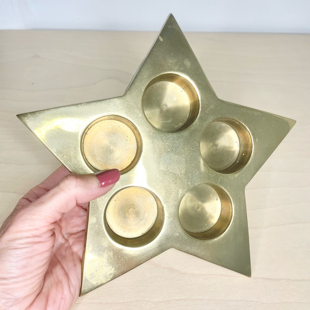 Gold Star-Shaped Tea Light Brass Candle Holder